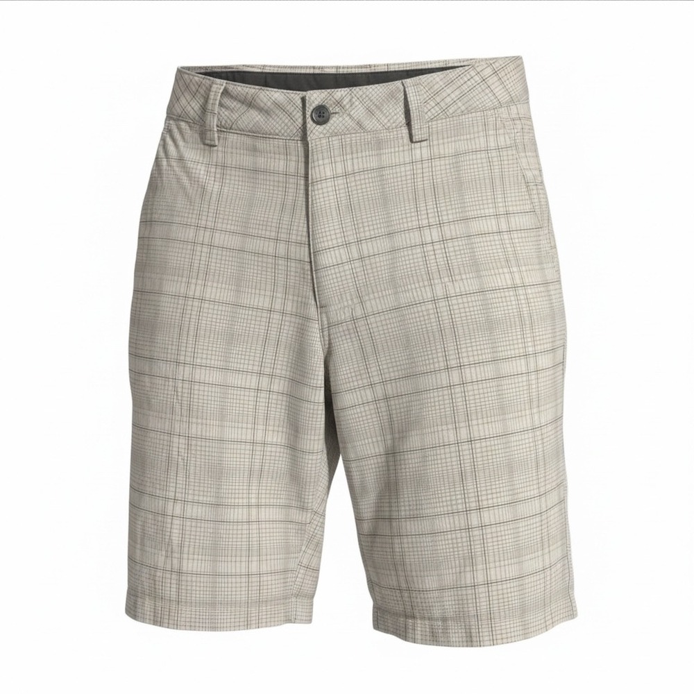 Under Armour Mens Gray Plaid Golf Shorts Size 30 Performance Stretch Flat Front